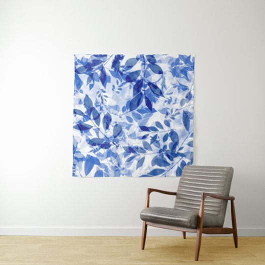 Abstrakte Blätter in Blau und Weiß Wandteppich (Beispiel)