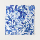 Abstrakte Blätter in Blau und Weiß Wandteppich (Vorderseite)