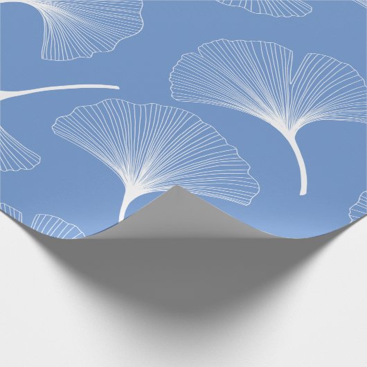 Abstrakte Blätter in Weiß und Blau Geschenkpapier (Ecke)