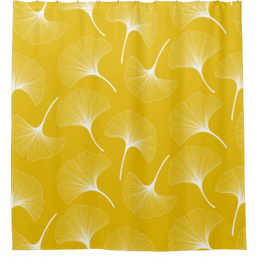 Abstrakte Blätter in Weiß und Gelb Duschvorhang (Vorderseite)