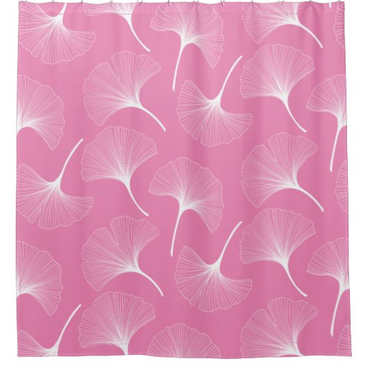 Abstrakte Blätter in Weiß und Rosa Duschvorhang (Vorderseite)