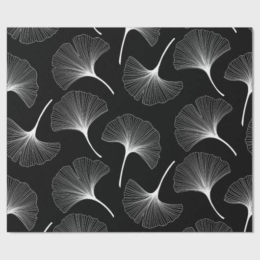 Abstrakte Blätter in Weiß und Schwarz Geschenkpapier (Flach)