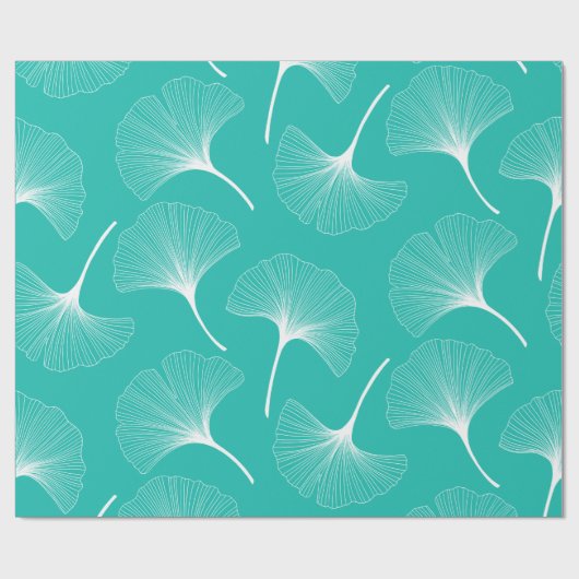Abstrakte Blätter in Weiß und Türkis Geschenkpapier (Flach)