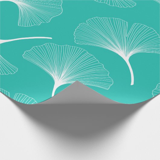 Abstrakte Blätter in Weiß und Türkis Geschenkpapier (Ecke)
