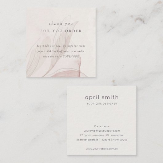 Abstrakte Blätter mit Blütenblätterung Danke Rabat Quadratische Visitenkarte (Vorne/Hinten)