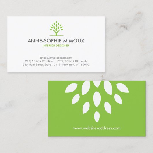 Abstrakte Blätter Motif in Grün/Weiß Visitenkarte (Vorne/Hinten)