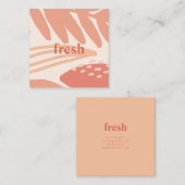 Abstrakte Blätter Pfirsichrosa Korallencreme Blush Quadratische Visitenkarte (Vorne/Hinten)