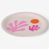 Abstrakte Blätter Rosa Orange Moderne Formen Schni Pappteller (Schrägansicht)