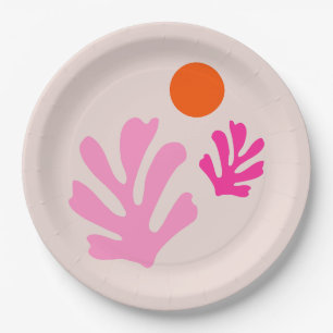 Abstrakte Blätter Rosa Orange Moderne Formen Schni Pappteller