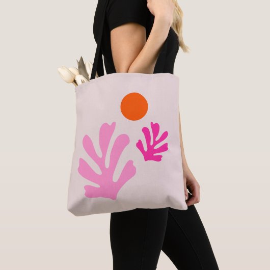 Abstrakte Blätter Rosa Orange Moderne Formen Schni Tasche (Von Nahem)