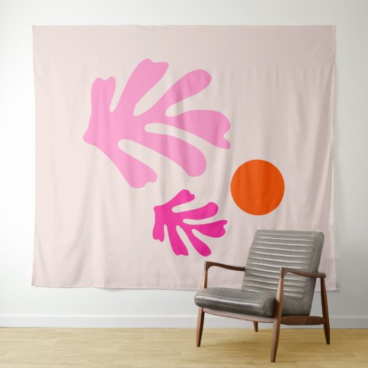 Abstrakte Blätter Rosa Orange Moderne Formen Schni Wandteppich (Beispiel (Horizontal))