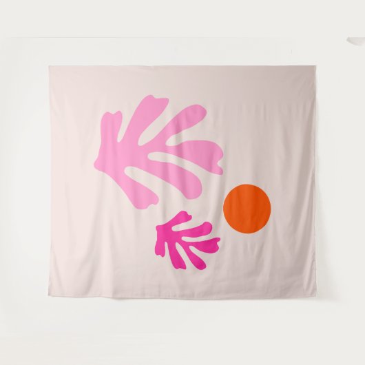 Abstrakte Blätter Rosa Orange Moderne Formen Schni Wandteppich (Vorderseite (Horizontal))