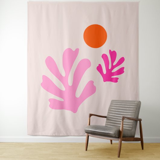Abstrakte Blätter Rosa Orange Moderne Formen Schni Wandteppich (Beispiel)