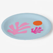 Abstrakte Blätter Rosa und Blau Formen schneiden O Pappteller (Schrägansicht)