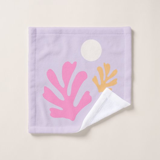 Abstrakte Blätter schneiden Outs Formen Lila Badhandtuch Set (Waschlappen)