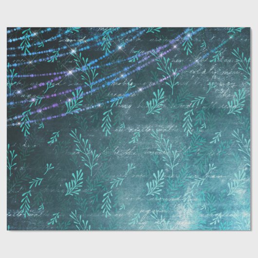 Abstrakte Blätter und Stringleuchten auf Grün Geschenkpapier (Flach)