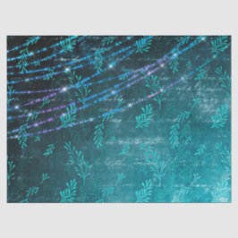 Abstrakte Blätter und Stringleuchten auf Grün Seidenpapier