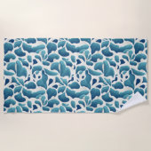 Abstrakte Blätter Weiß und Blau | Coast Beach Hand Strandtuch (Vorderseite)