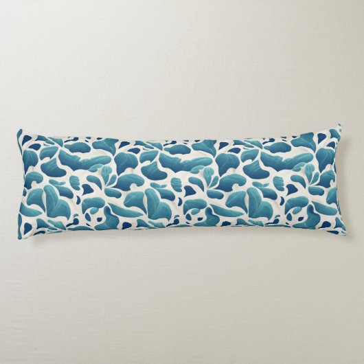 Abstrakte Blätter Weiß und Blau | Küstenmuster Seitenschläferkissen (Rückseite)