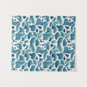 Abstrakte Blätter Weiß und Blau | Küstenmuster Wandteppich (Vorderseite (Horizontal))