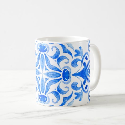 Abstrakte, blau-weiße, handgezogene, nahtlose oder kaffeetasse (VorderseiteRechts)