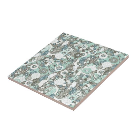 Abstrakte blaubraune Blume Fliese (Seite)