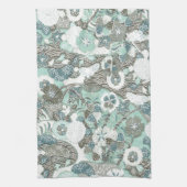 Abstrakte blaubraune Blume Geschirrtuch (Vertikal)