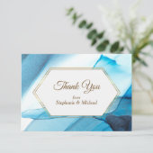 Abstrakte blaue Aquarellfarbe Doppelrahmen Hochzei Dankeskarte (Stehend Vorderseite)