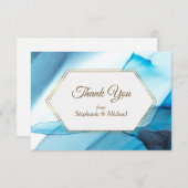 Abstrakte blaue Aquarellfarbe Doppelrahmen Hochzei Dankeskarte (Vorne/Hinten)