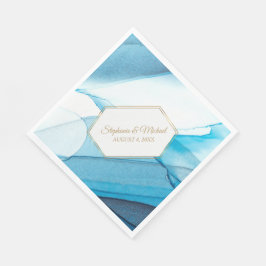 Abstrakte blaue Aquarellfarbe Doppelrahmen Hochzei Serviette