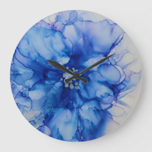 Abstrakte Blaue Blume Große Wanduhr