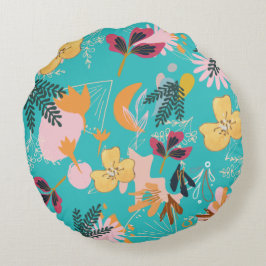 Abstrakte Blaue Blume Rundes Kissen