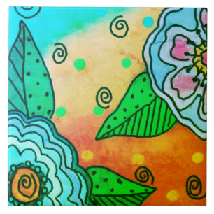 Abstrakte blaue Blumen Fliese