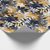 Abstrakte Blaue Blumen und Tan-Blätter Geschenkpapier (Ecke)