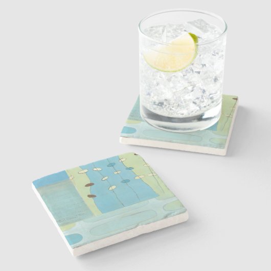 Abstrakte Blaue Eierparade Steinuntersetzer (Seitenansicht)