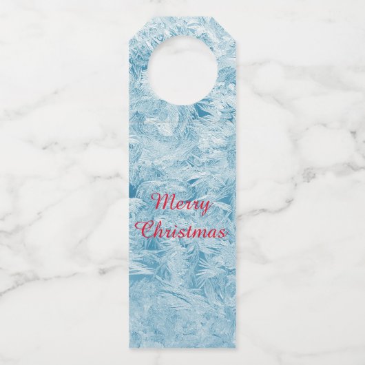 abstrakte blaue Federn und Schneeflocken Flaschenanhänger (Vorderseite)