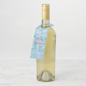 abstrakte blaue Federn und Schneeflocken Flaschenanhänger (Angewinkelt)