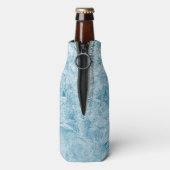 abstrakte blaue Federn und Schneeflocken Flaschenkühler (Flasche Rückseite)