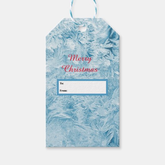 abstrakte blaue Federn und Schneeflocken Geschenkanhänger (Vorderseite)