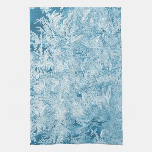 abstrakte blaue Federn und Schneeflocken Geschirrtuch (Vertikal)