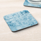 abstrakte blaue Federn und Schneeflocken Getränkeuntersetzer (Linke Seite)