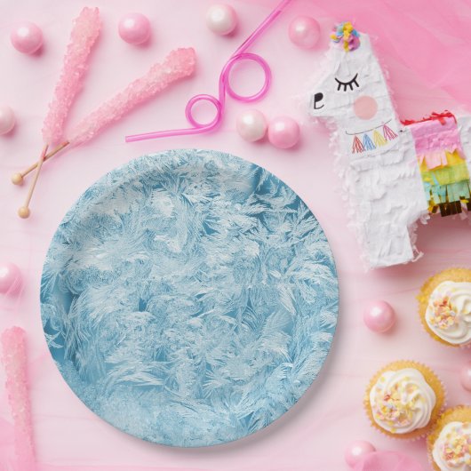 abstrakte blaue Federn und Schneeflocken Pappteller (Party)