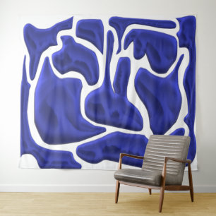 Abstrakte blaue Flüssigkeitsformen – 3D-Moderne Ku Wandteppich