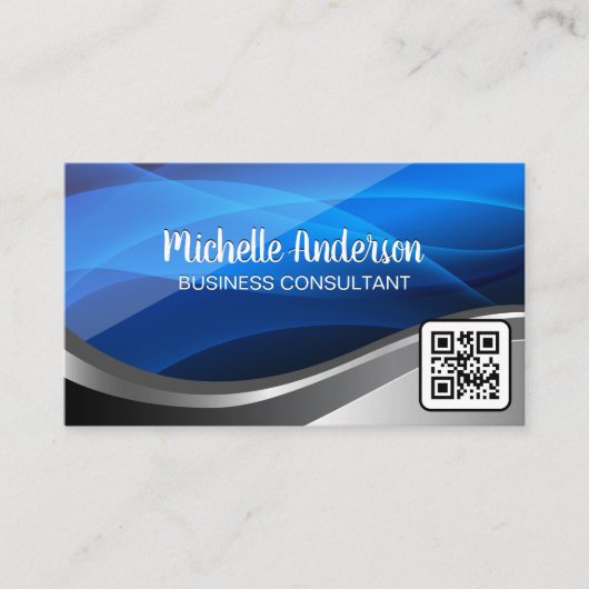 Abstrakte blaue Formen | QR Code Business Card Visitenkarte (Vorderseite)