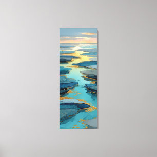 Abstrakte Blaue & Gold   Flüssige Küstenlandschaft Leinwanddruck