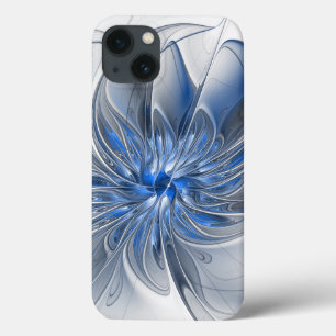 Abstrakte Blaue Graue Aquarell-Fraktal-Kunst-Blume Case-Mate iPhone Hülle