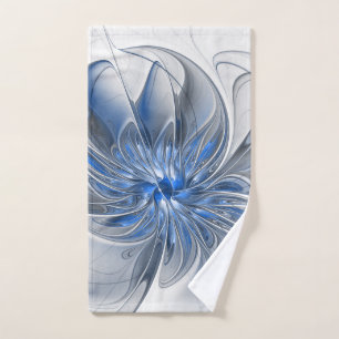 Abstrakte Blaue Graue Aquarell-Fraktal-Kunst-Blume Handtuch