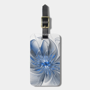 Abstrakte blaue graue Wasserfarbe-Fraktal-Kunst-Bl Gepäckanhänger