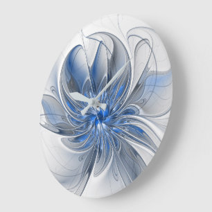 Abstrakte blaue graue Wasserfarbe-Fraktal-Kunst-Bl Große Wanduhr