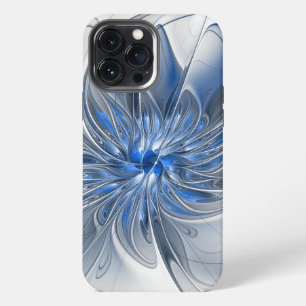Abstrakte blaue graue Wasserfarbe-Fraktal-Kunst-Bl iPhone 13 Pro Max Hülle